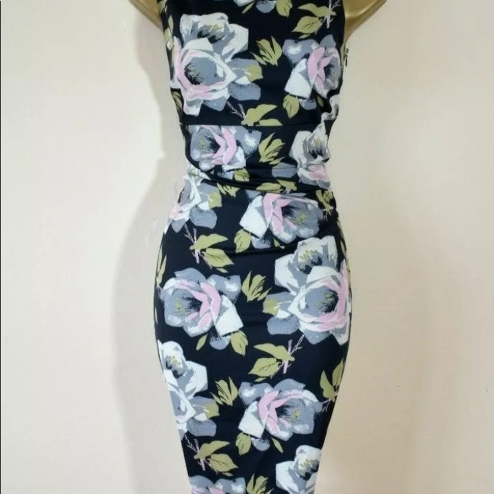 Rose Print Satin Wiggle Dress by Karen Millen